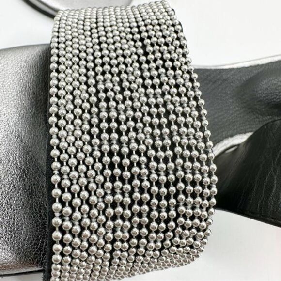 All Black Brand Women’s Black Leather Chunky Ankle Strap Sandal Slvr Micro Studs - Picture 8 of 11